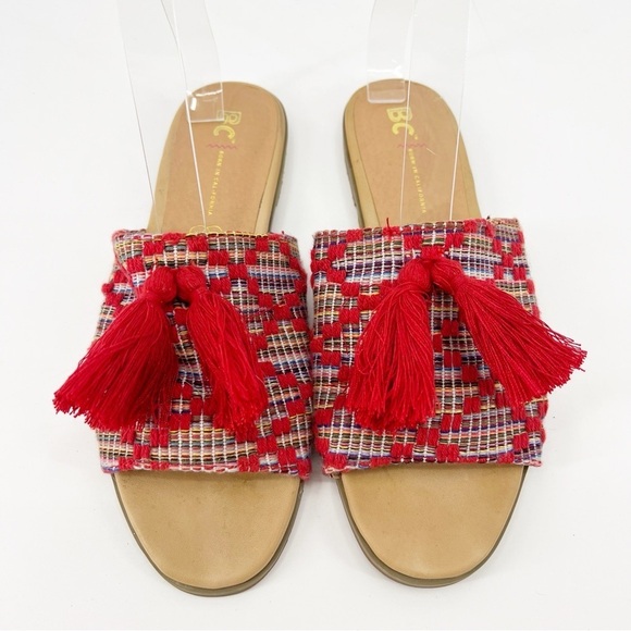 BC Footwear Tassel Slide Sandals 8.5 Multicolor Boho Summer Beach Flat - Picture 2 of 8